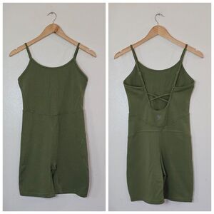 TnAction Aritzia Green Bike Short Unitard Romper Strappy Back Activewear M
